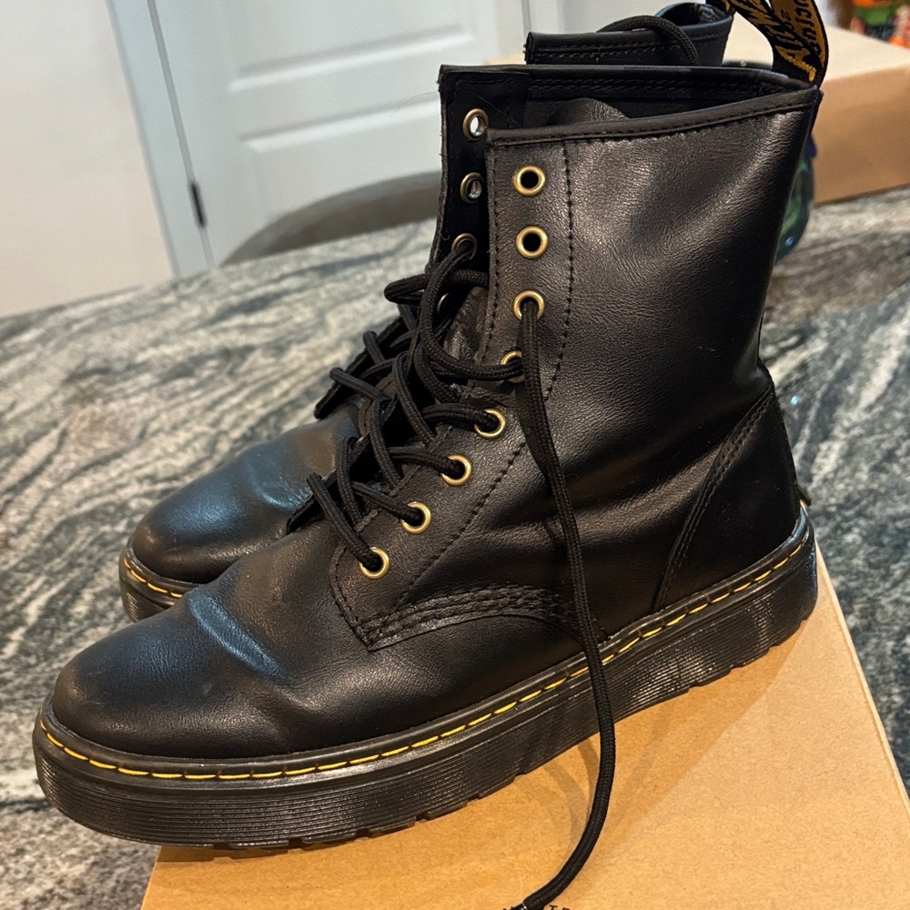 Dr. Martens Black Combat Boots with Gold Eyelets